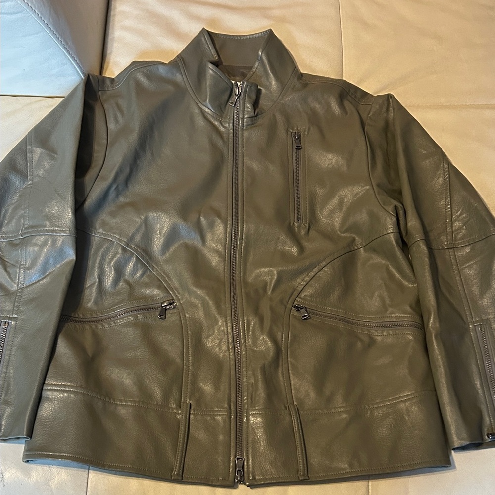 Anthropologie Military Green Leather Jacket